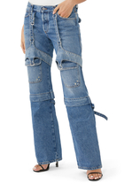 Straight-Leg Cargo Buckle Jeans